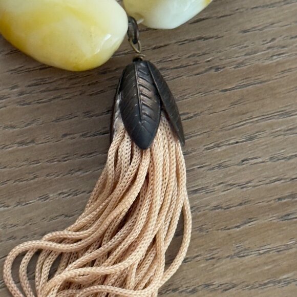 John Wind Beaded Necklace With Ombre Tassel Yellow Cream Stone Beads - Picture 8 of 16